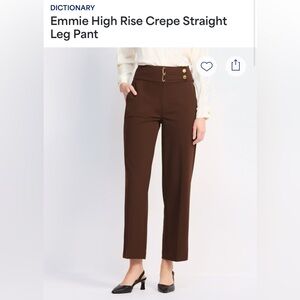 Dictionary Emmie High Rise Crepe Straight Leg Pants Brown Size L EUC